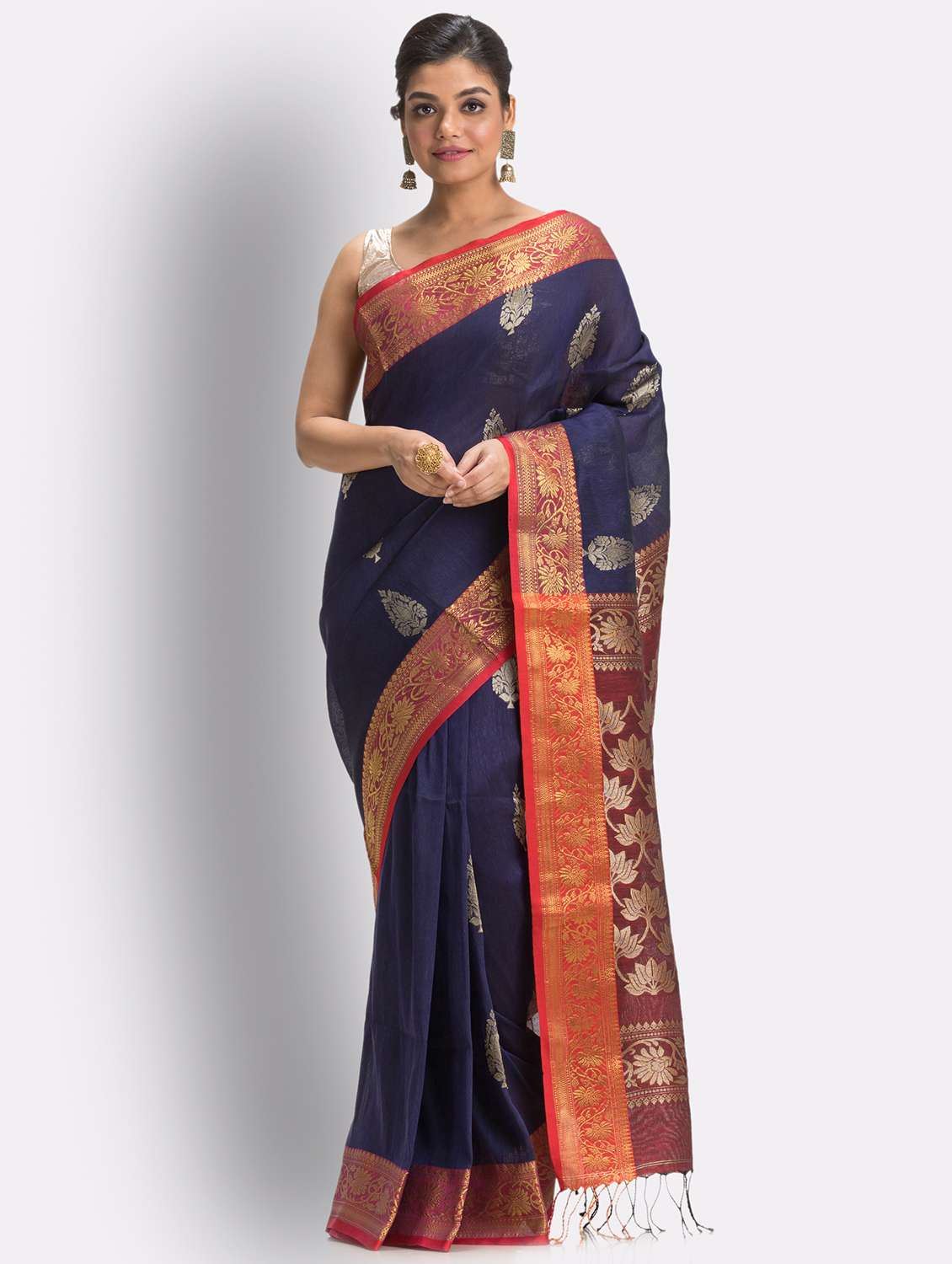 self design woven saree with blouse