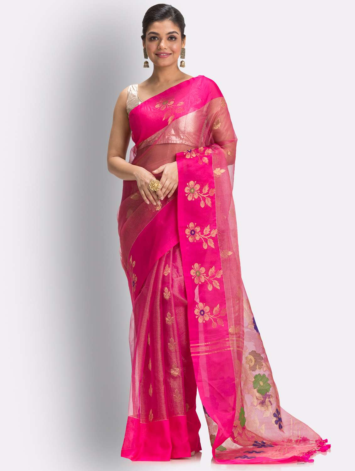 women's self design pink colored saree