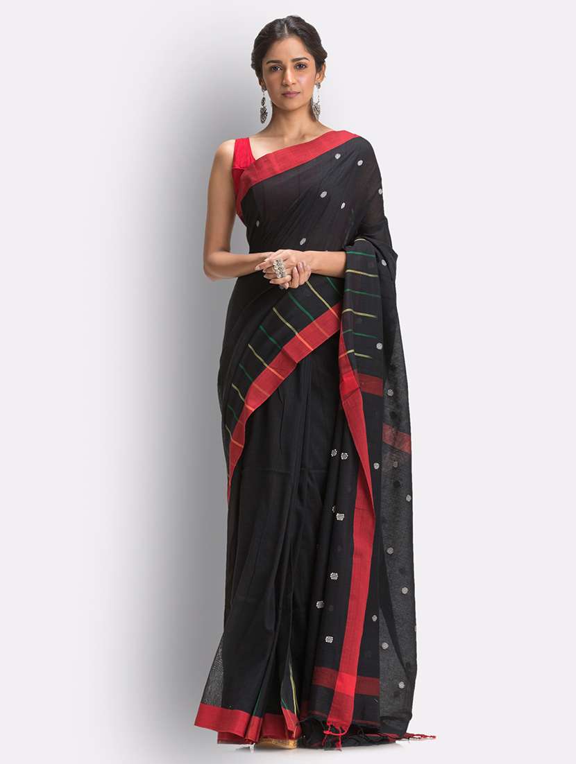 women's self design black colored saree