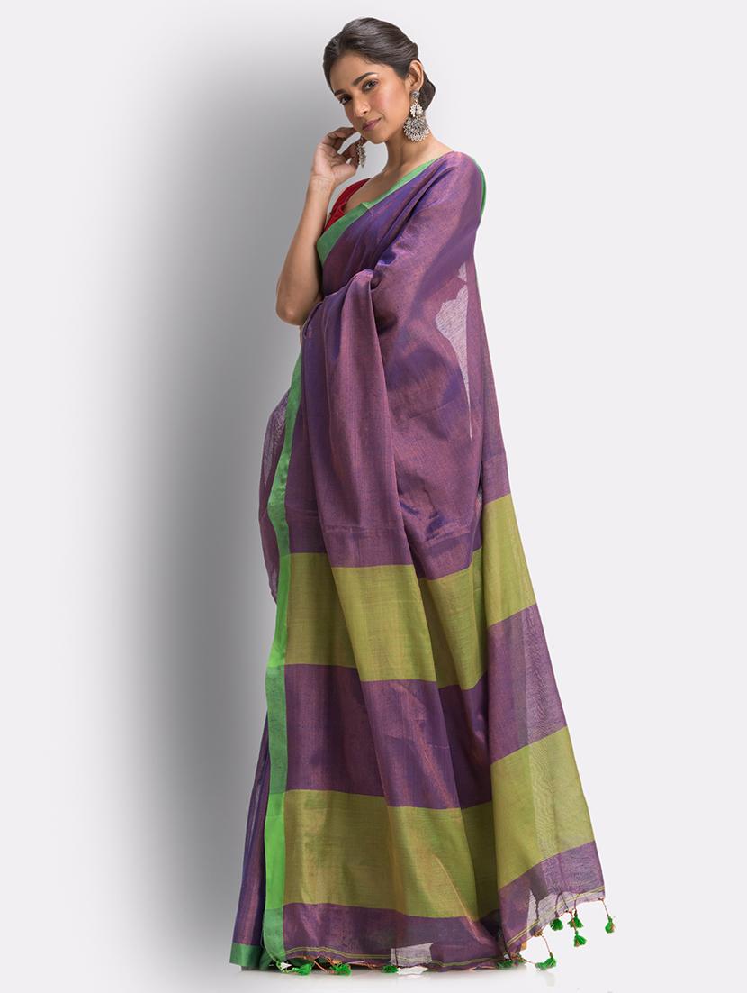 women's solid purple colored saree with blouse - 18416940 - Standard Image - 1