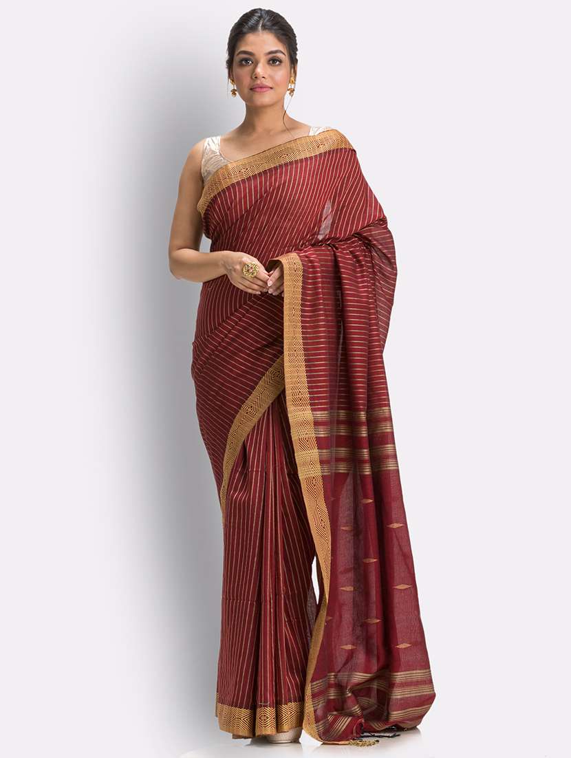 women's stripes maroon colored saree