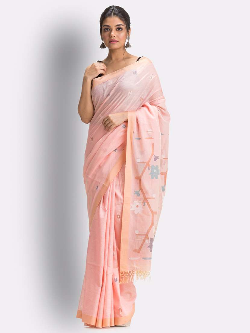 peach handloom saree with blouse