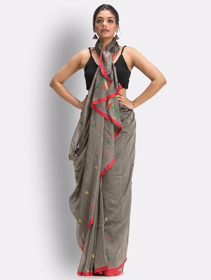 grey handloom saree with blouse - 18416960 - Standard Image - 1
