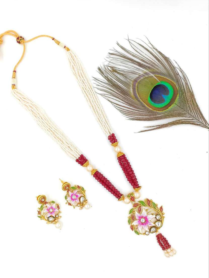 trendz designer meenakari ruby rajwadi matte gold plating necklace with earring - 18417023 - Zoom Image - 0