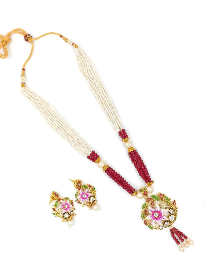 trendz designer meenakari ruby rajwadi matte gold plating necklace with earring - 18417023 - Standard Image - 1