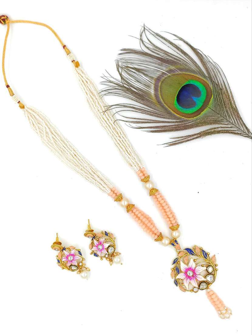 trendz designer meenakari ruby rajwadi matte gold plating necklace with earring - 18417024 - Zoom Image - 0