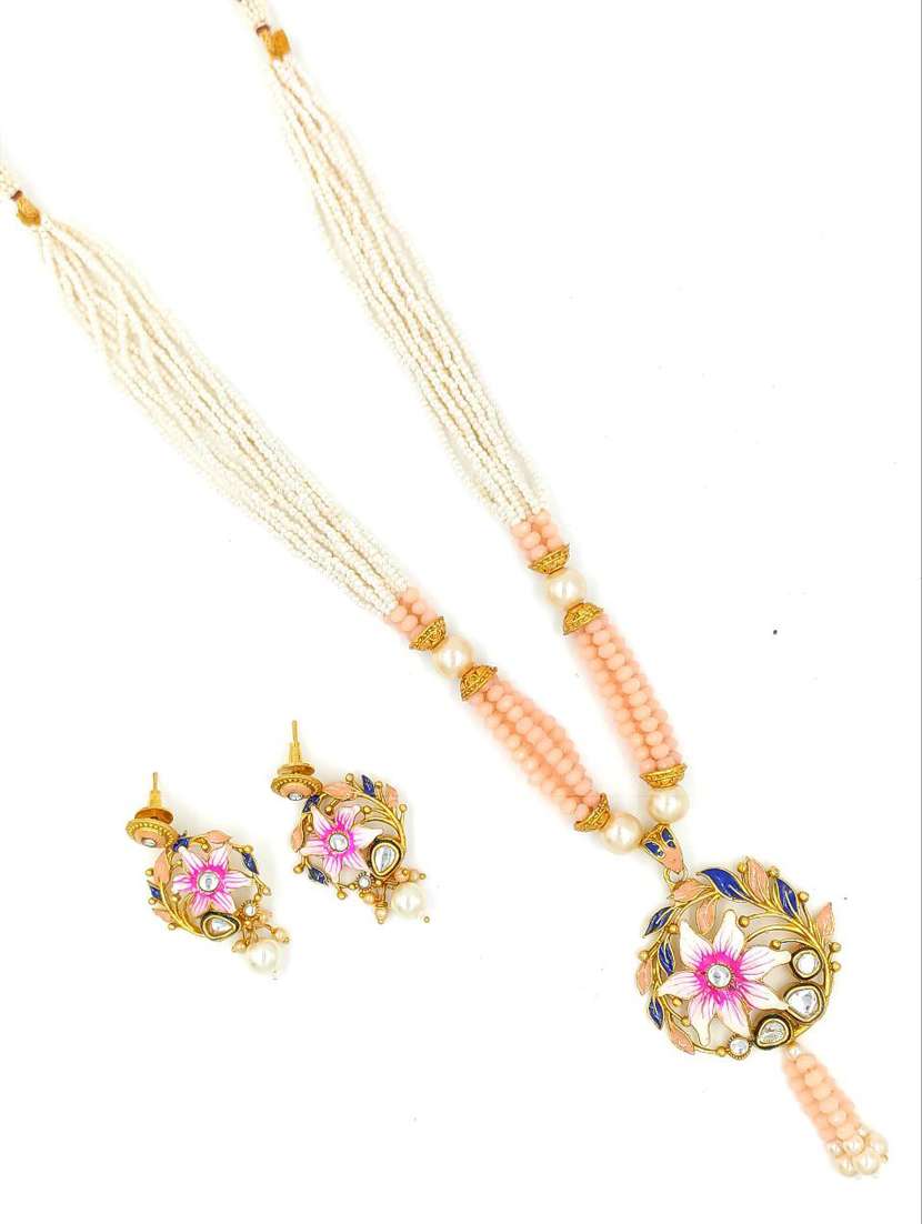 trendz designer meenakari ruby rajwadi matte gold plating necklace with earring - 18417024 - Standard Image - 1