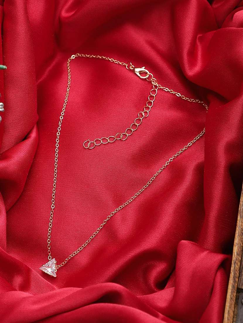 crystal studded shining triangle gold necklace