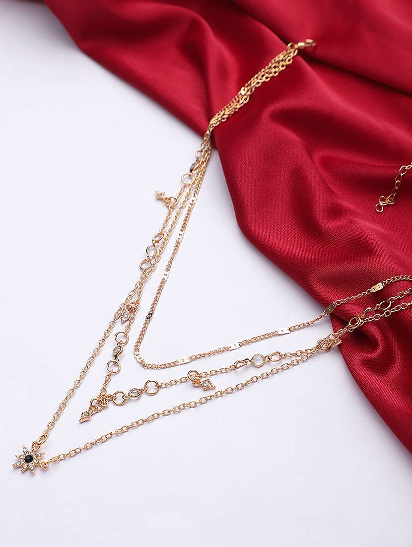 multilayered black stone star zircon necklace