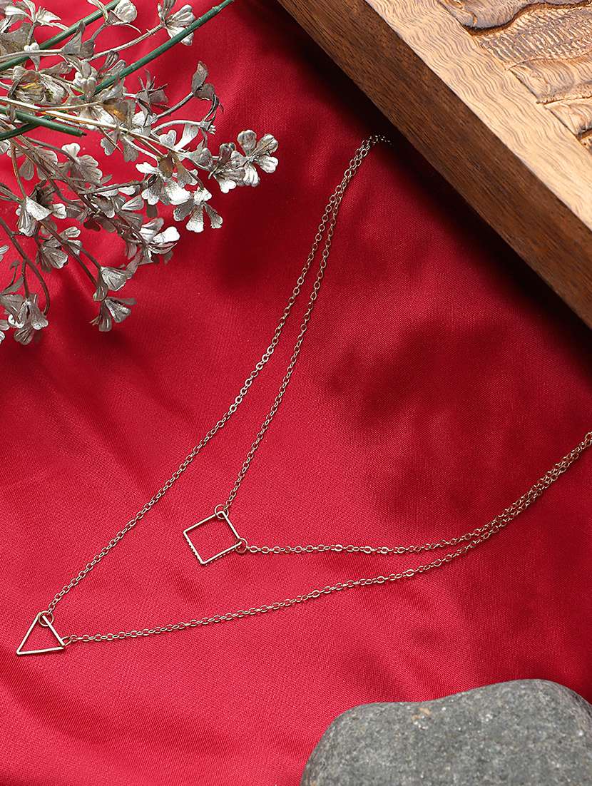double layered silver geometric necklace