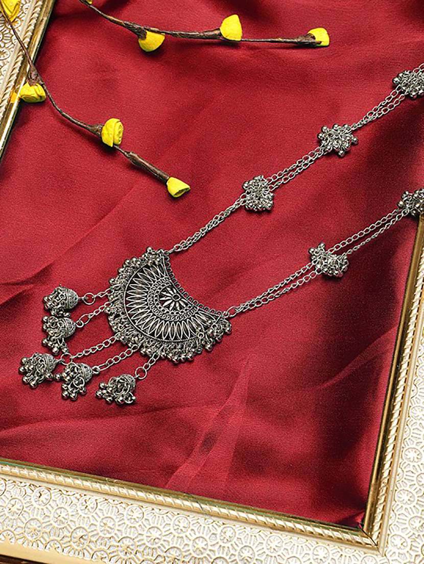 long multilayered silver necklace