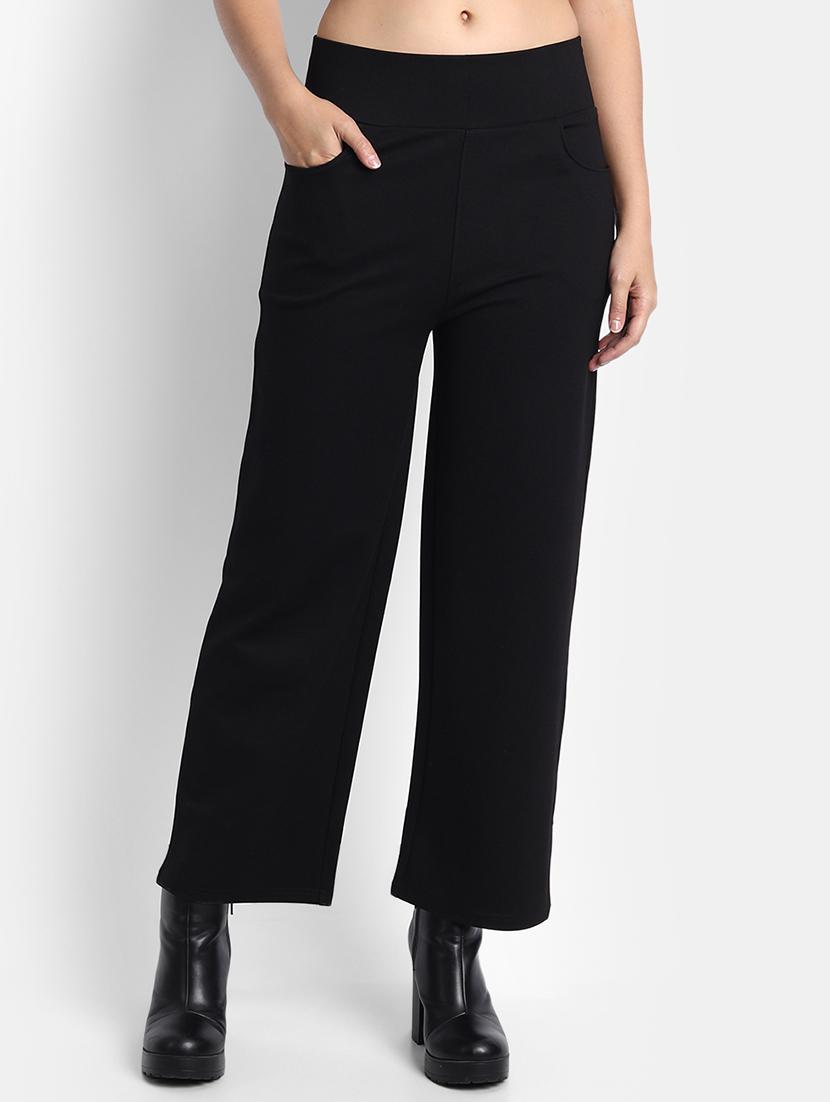 high rise solid flat front trouser