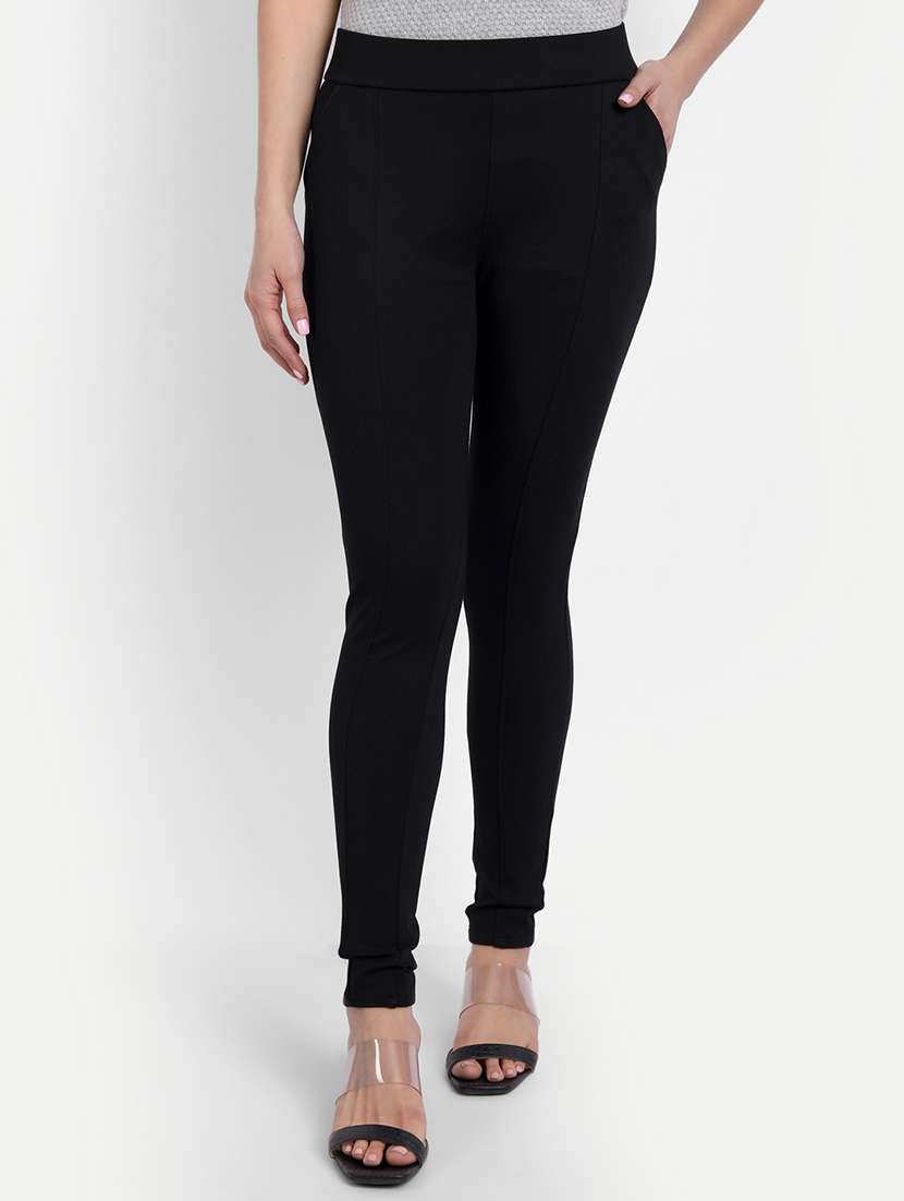 high rise solid flat front trouser