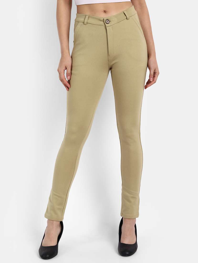 high rise solid flat front trouser