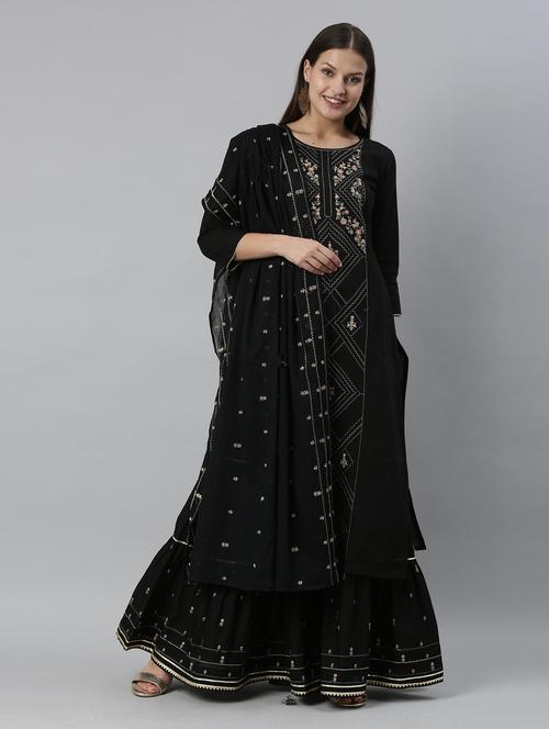 women black kurta sharara set with dupatta - 18418177 - Standard Image - 0