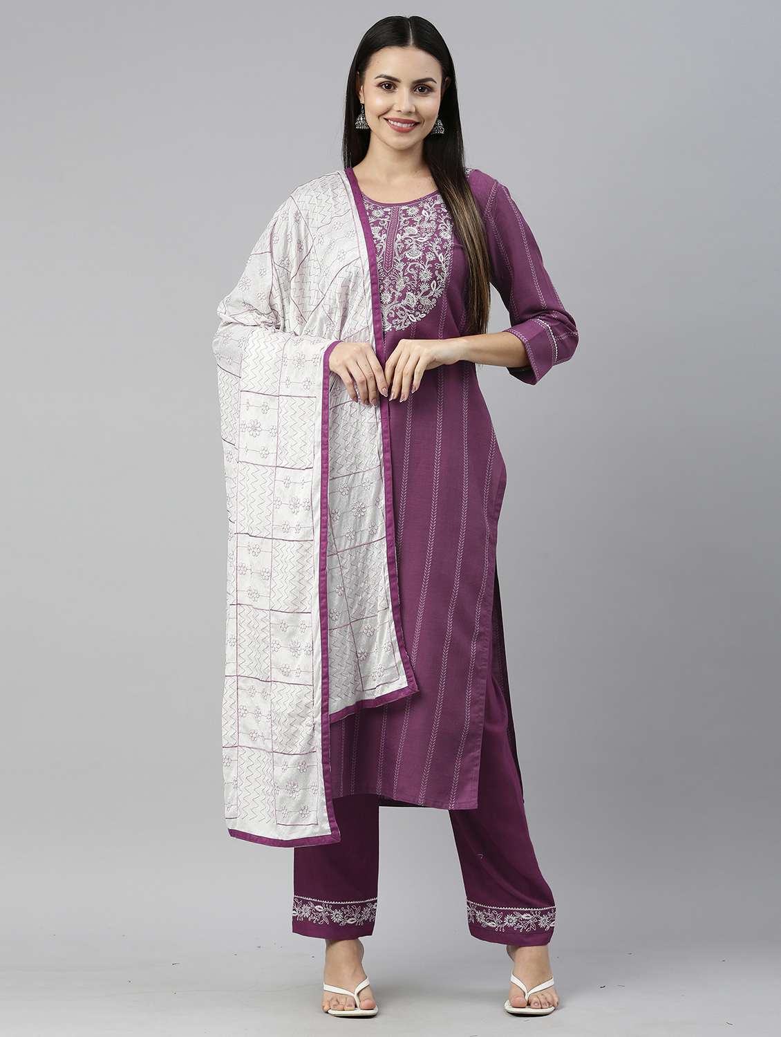 purple kurta pant set with dupatta
