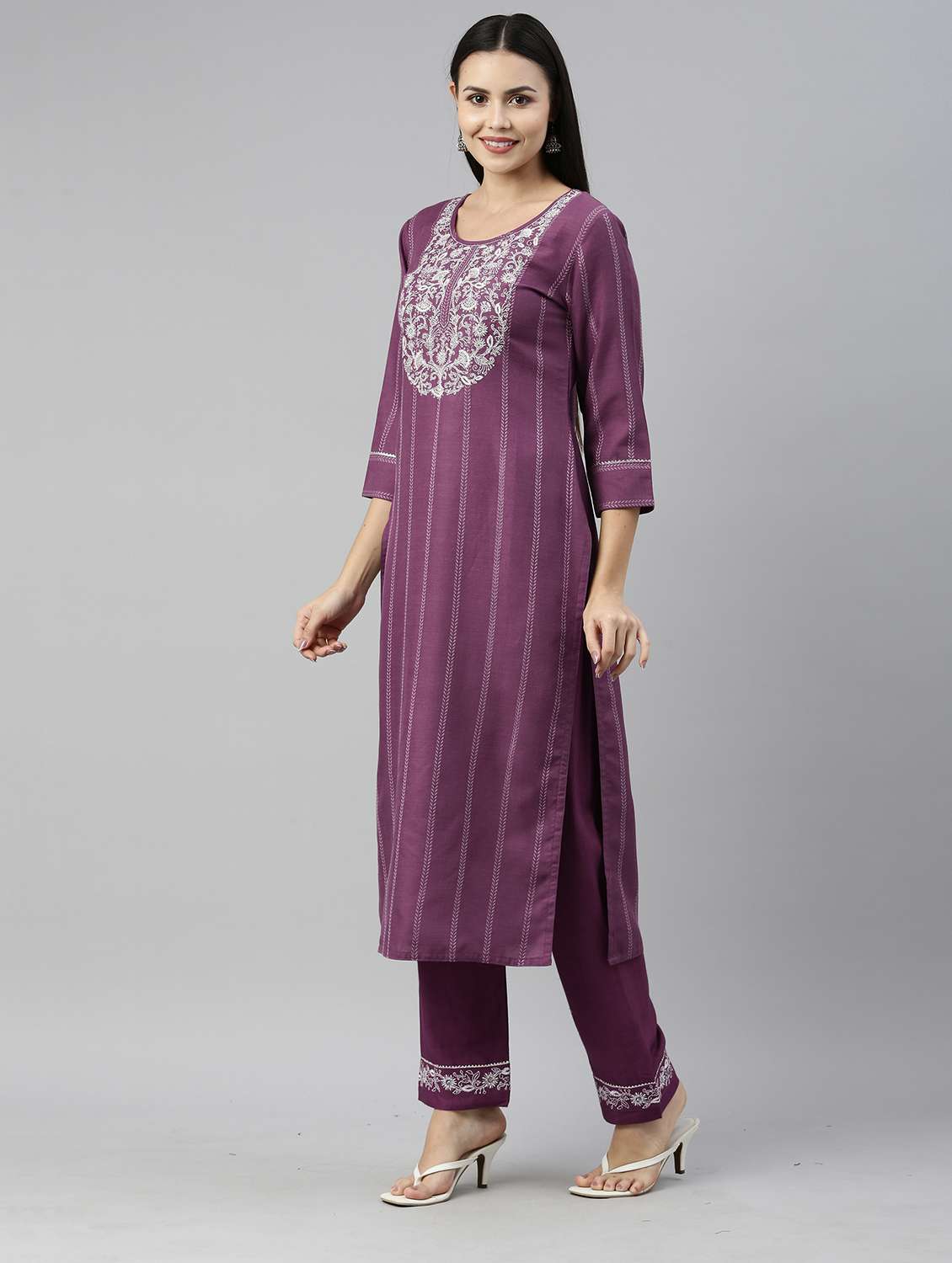 purple kurta pant set with dupatta - 18418182 -  Standard Image - 1