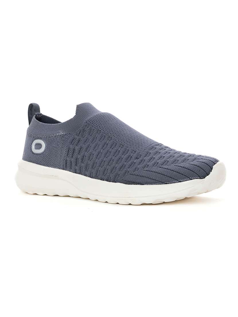 grey fabric sport shoes