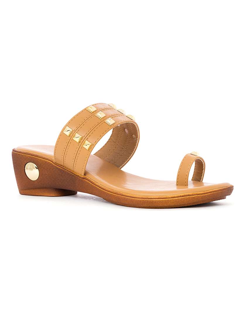 beige embellished one toe slip on sandal