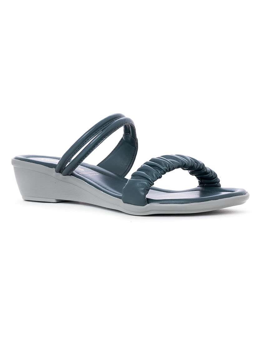 blue synthetic slip on sandals