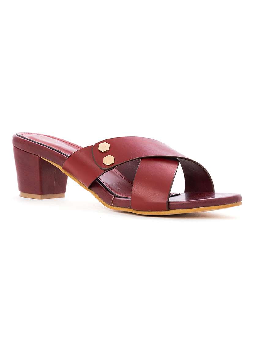 maroon synthetic slip on sandals