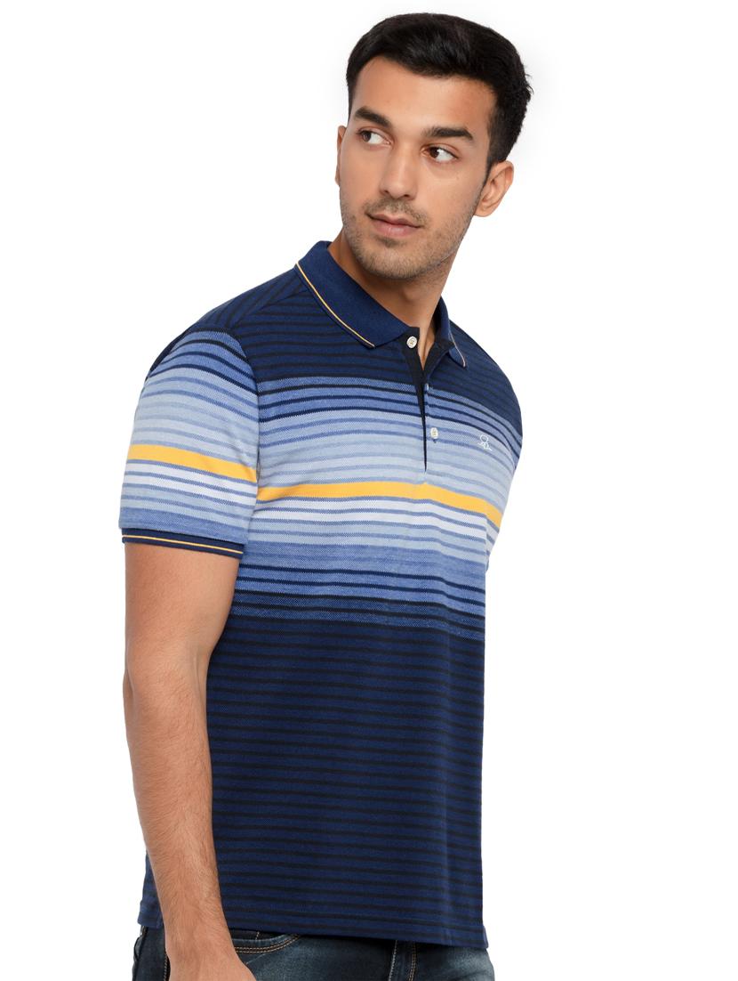 navy-blue striped polo t-shirt - 18418385 - Standard Image - 1