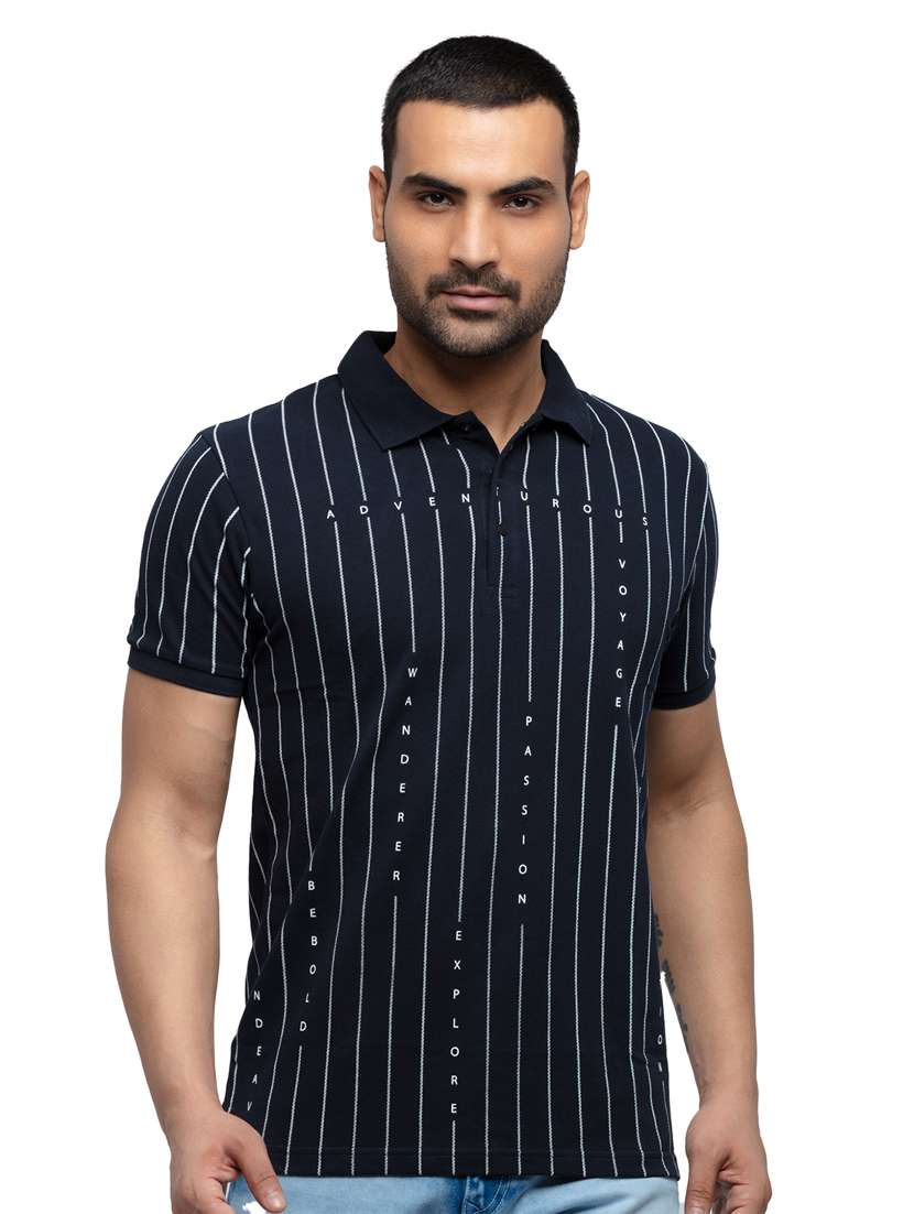 navy blue printed polo t-shirt