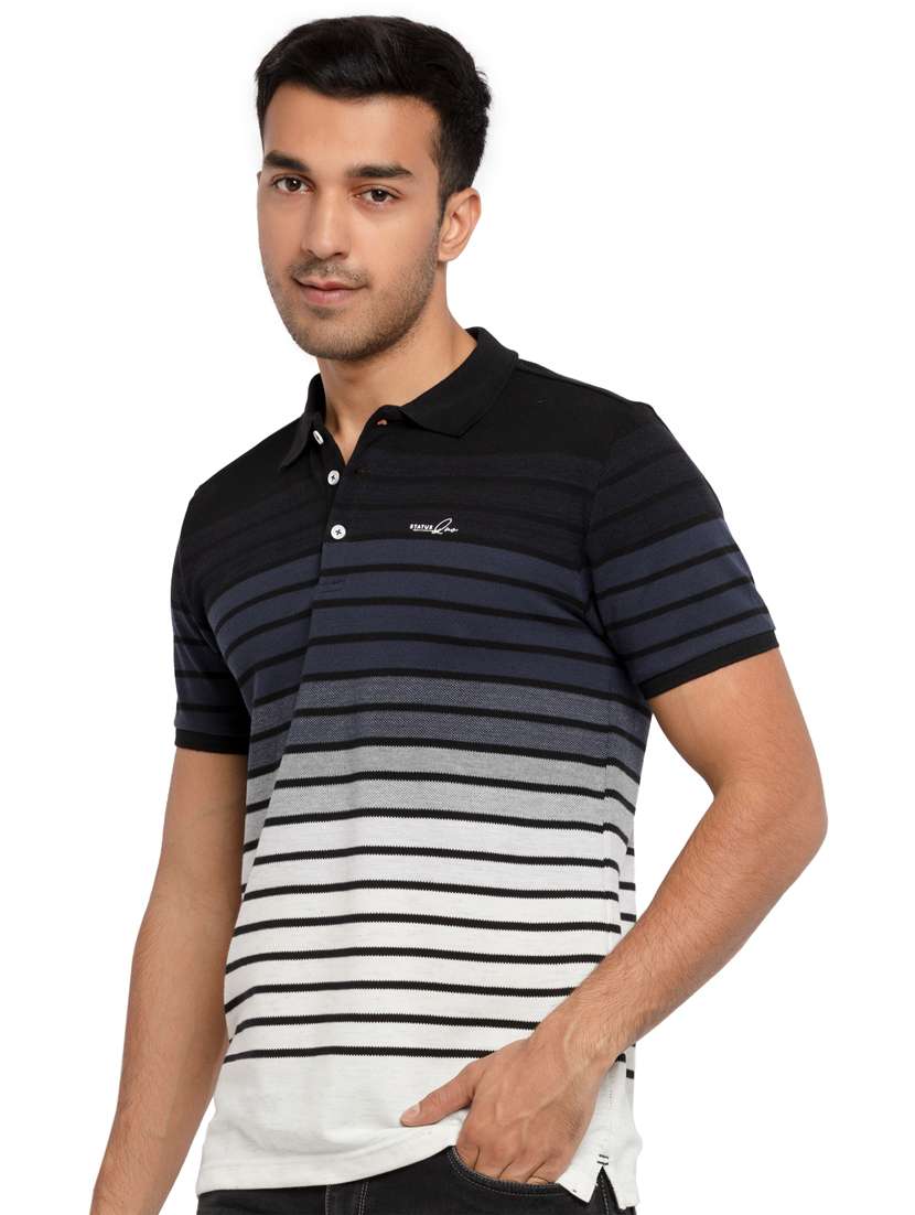 navy blue striped polo t-shirt - 18418390 - Standard Image - 1