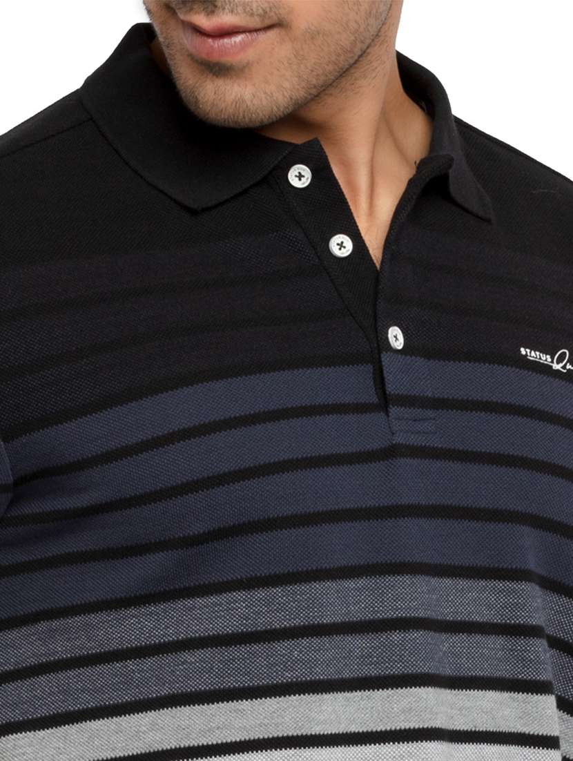 navy blue striped polo t-shirt - 18418390 - Standard Image - 4