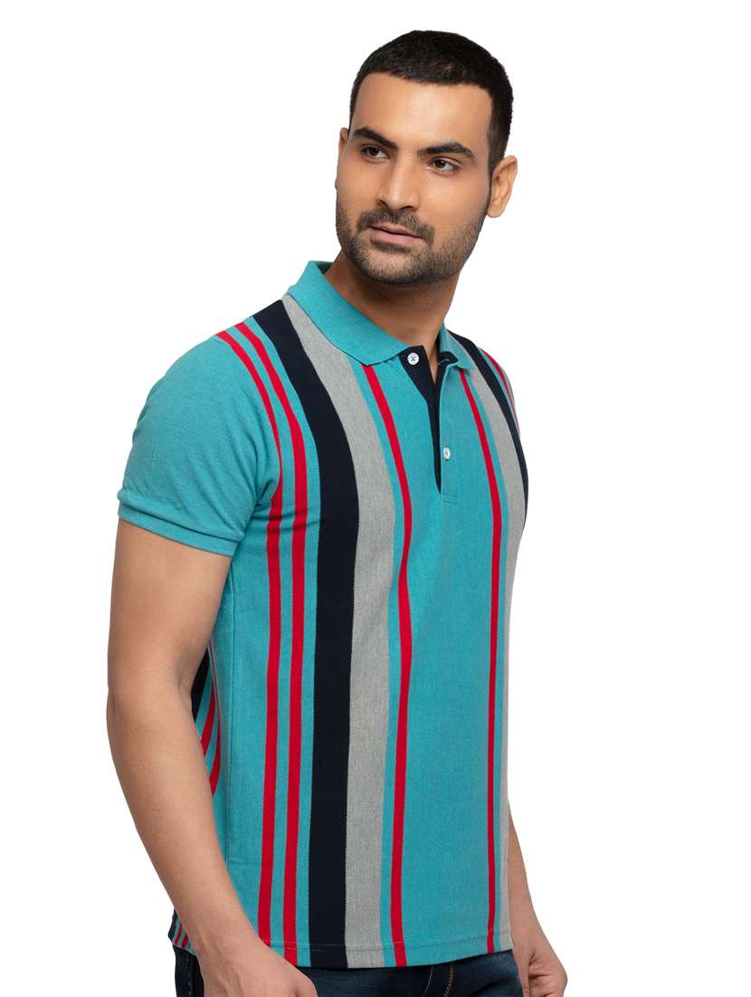 blue striped polo t-shirt - 18418397 - Standard Image - 1