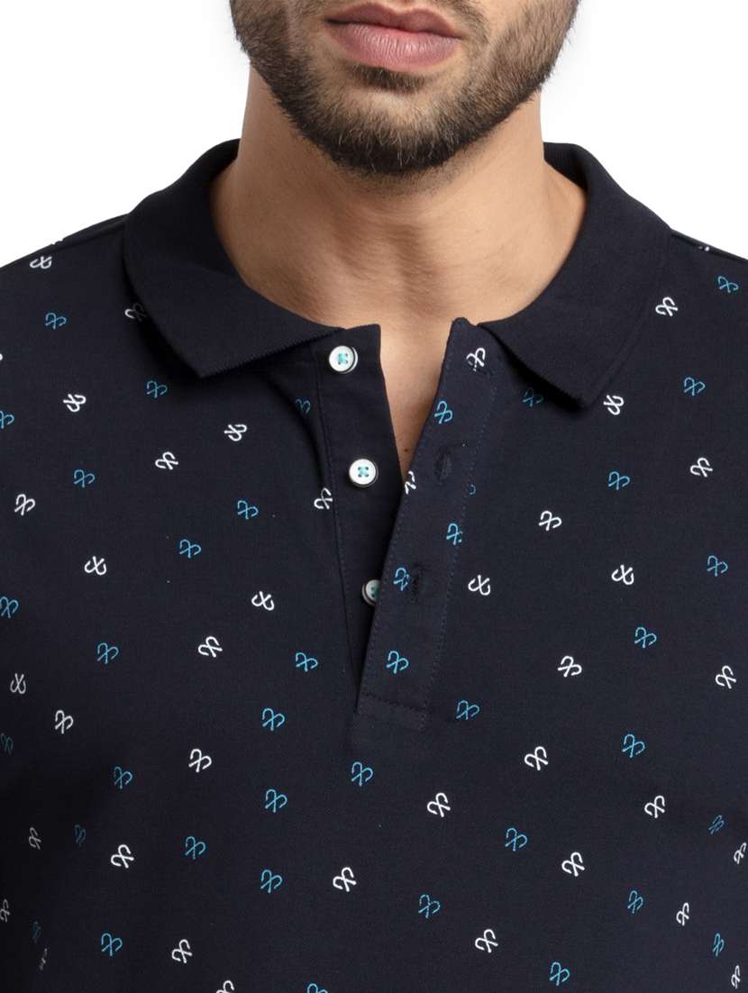 navy blue printed polo t-shirt - 18418410 - Standard Image - 4