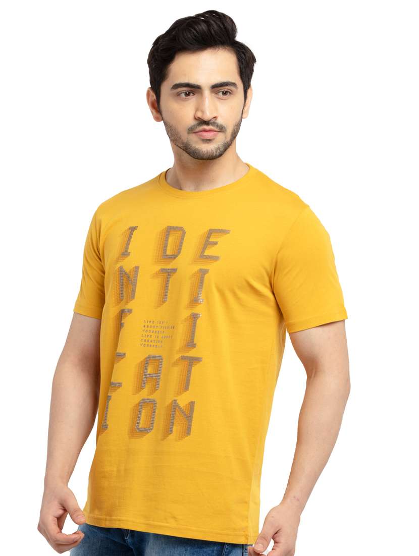 yellow chest-printed t-shirt - 18418456 - Standard Image - 1