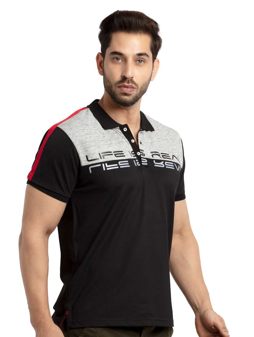 black printed polo t-shirt - 18418479 -  Standard Image - 1