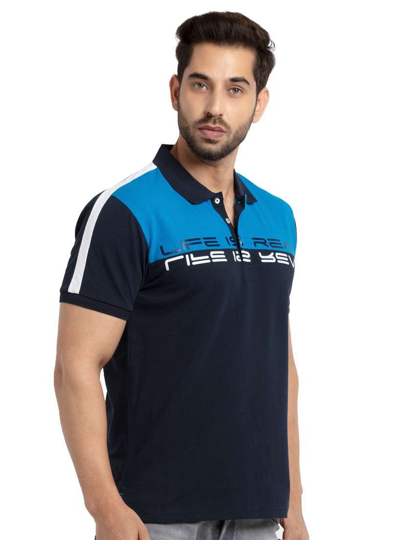 navy blue printed polo t-shirt - 18418480 -  Standard Image - 1