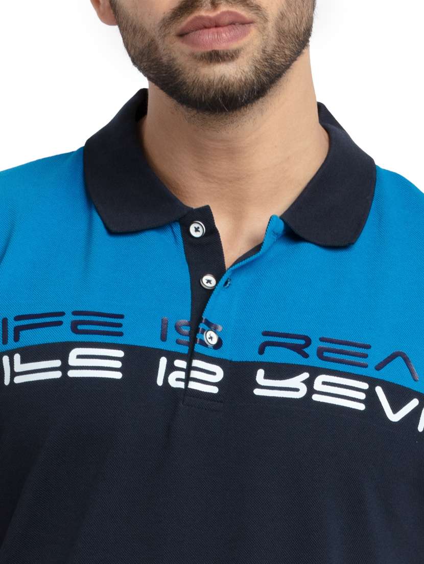 navy blue printed polo t-shirt - 18418480 -  Standard Image - 4