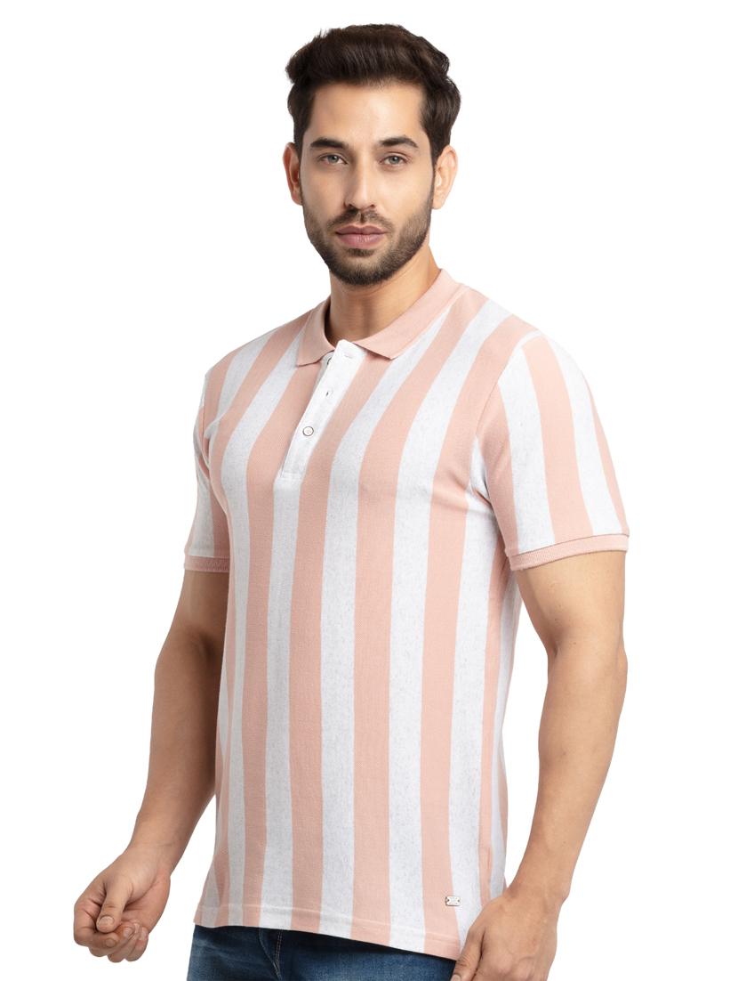 peach striped polo t-shirt - 18418482 -  Standard Image - 1
