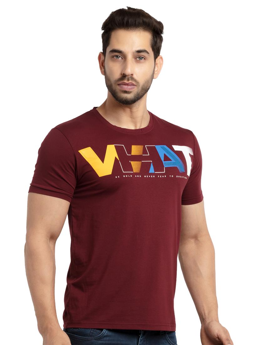 maroon chest-printed t-shirt - 18418485 - Standard Image - 1