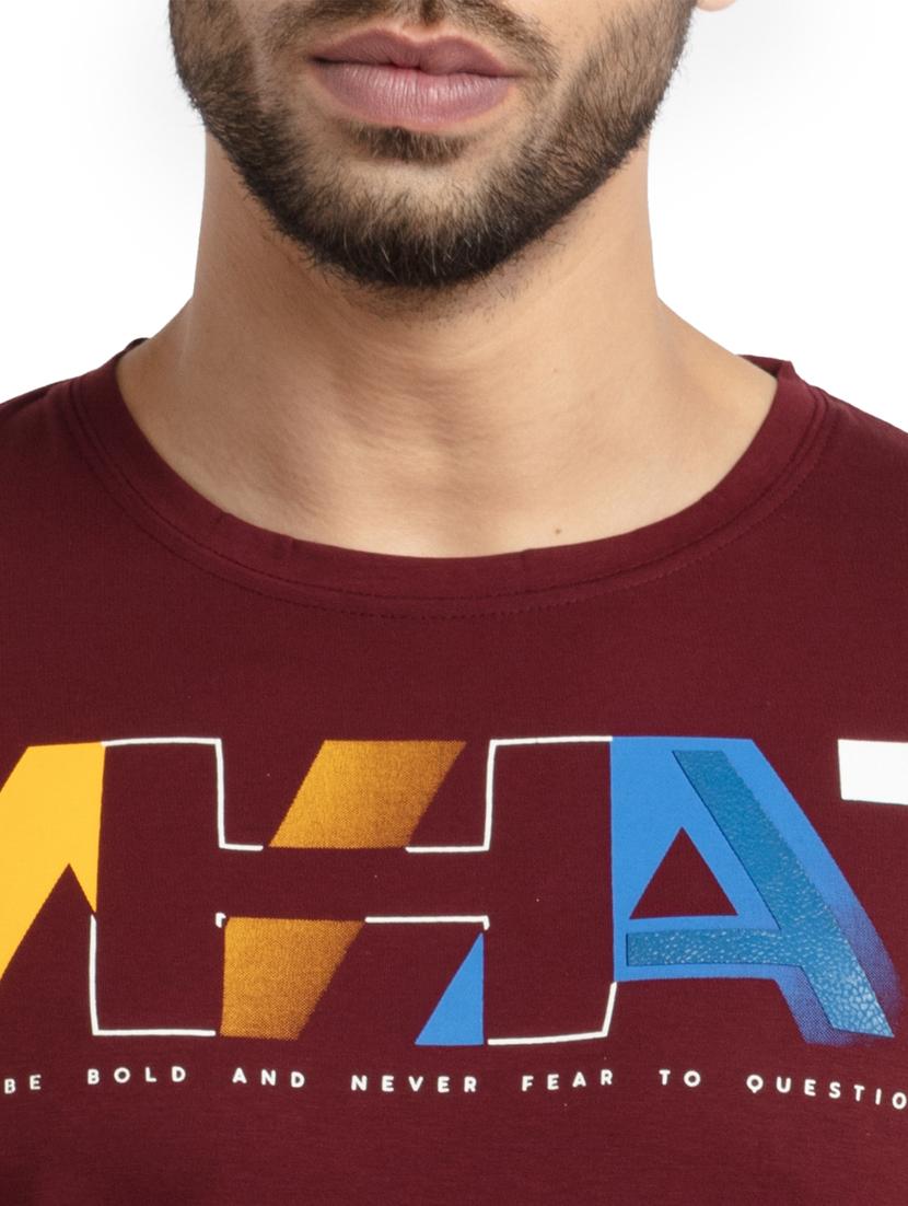 maroon chest-printed t-shirt - 18418485 - Standard Image - 4