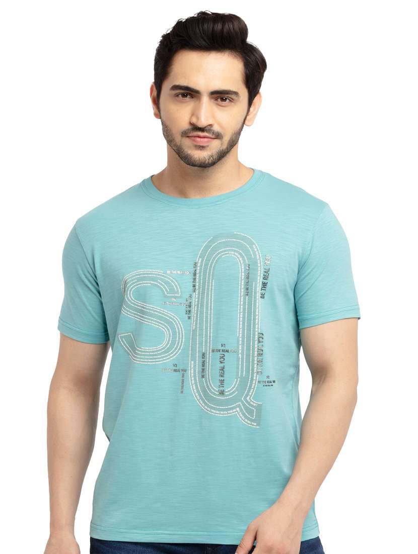 light blue chest-printed t-shirt - 18418489 -  Standard Image - 1