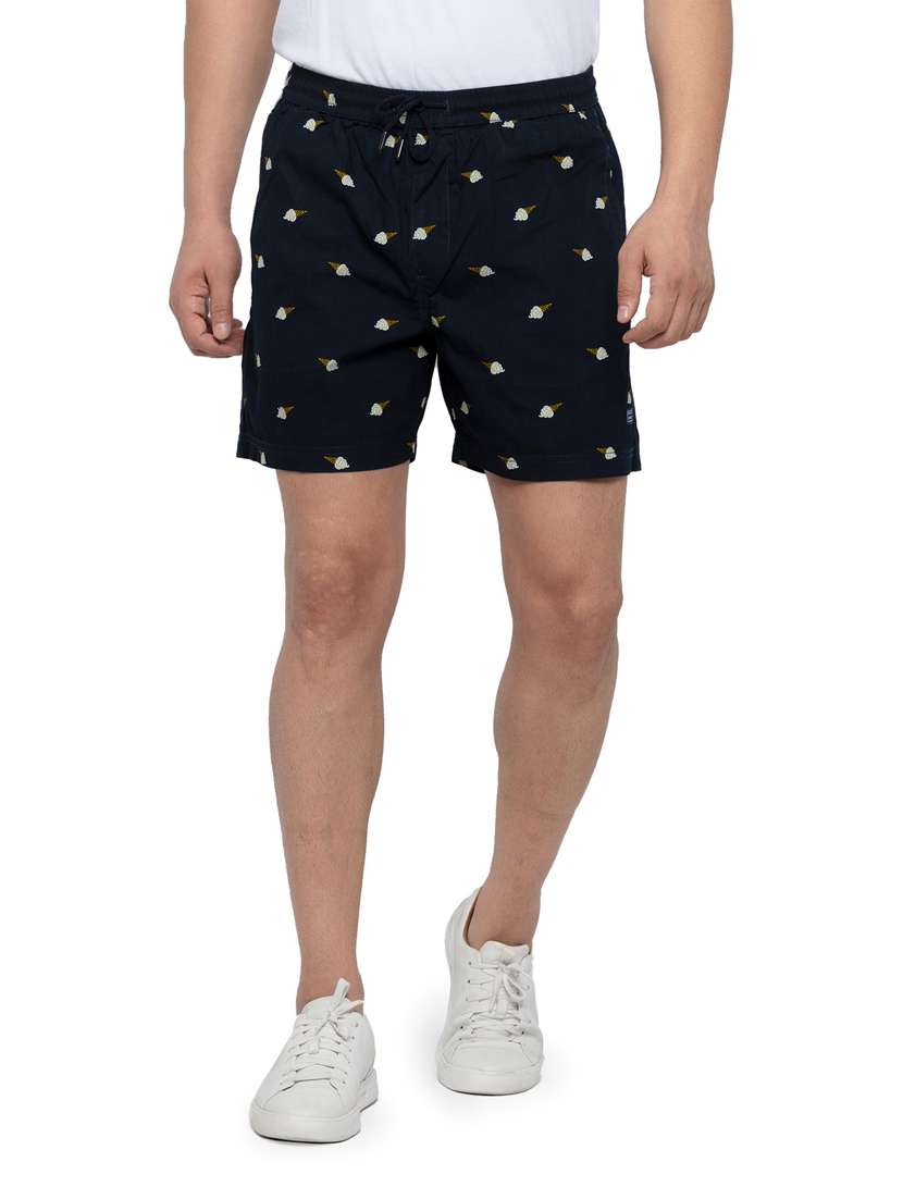 navy blue printed short