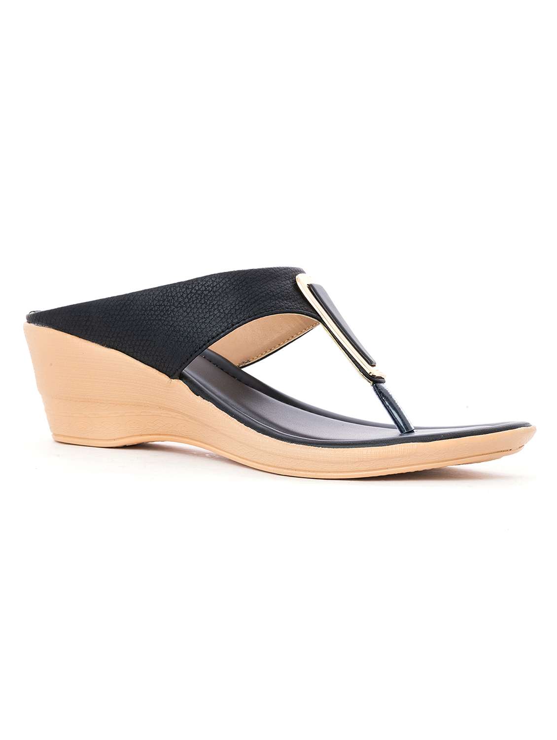 black synthetic slip on sandals