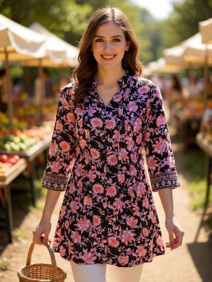 black tie back floral print tunic