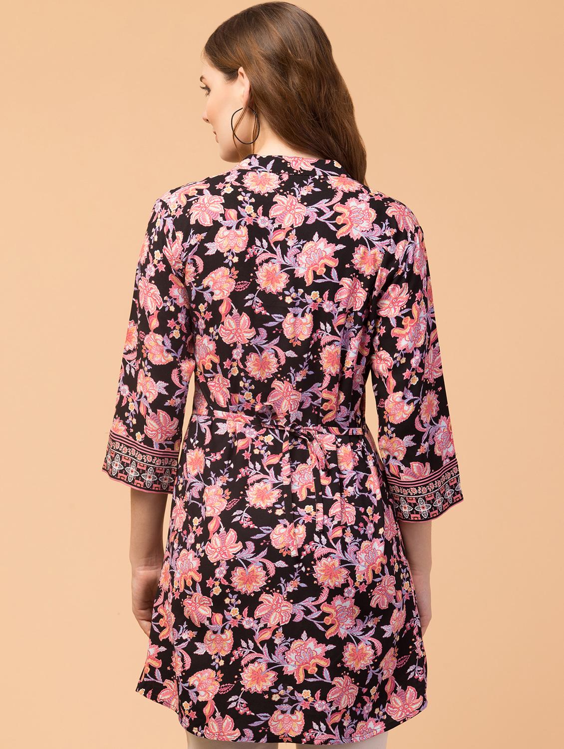 black tie back floral print tunic - 18419176 - Standard Image - 1