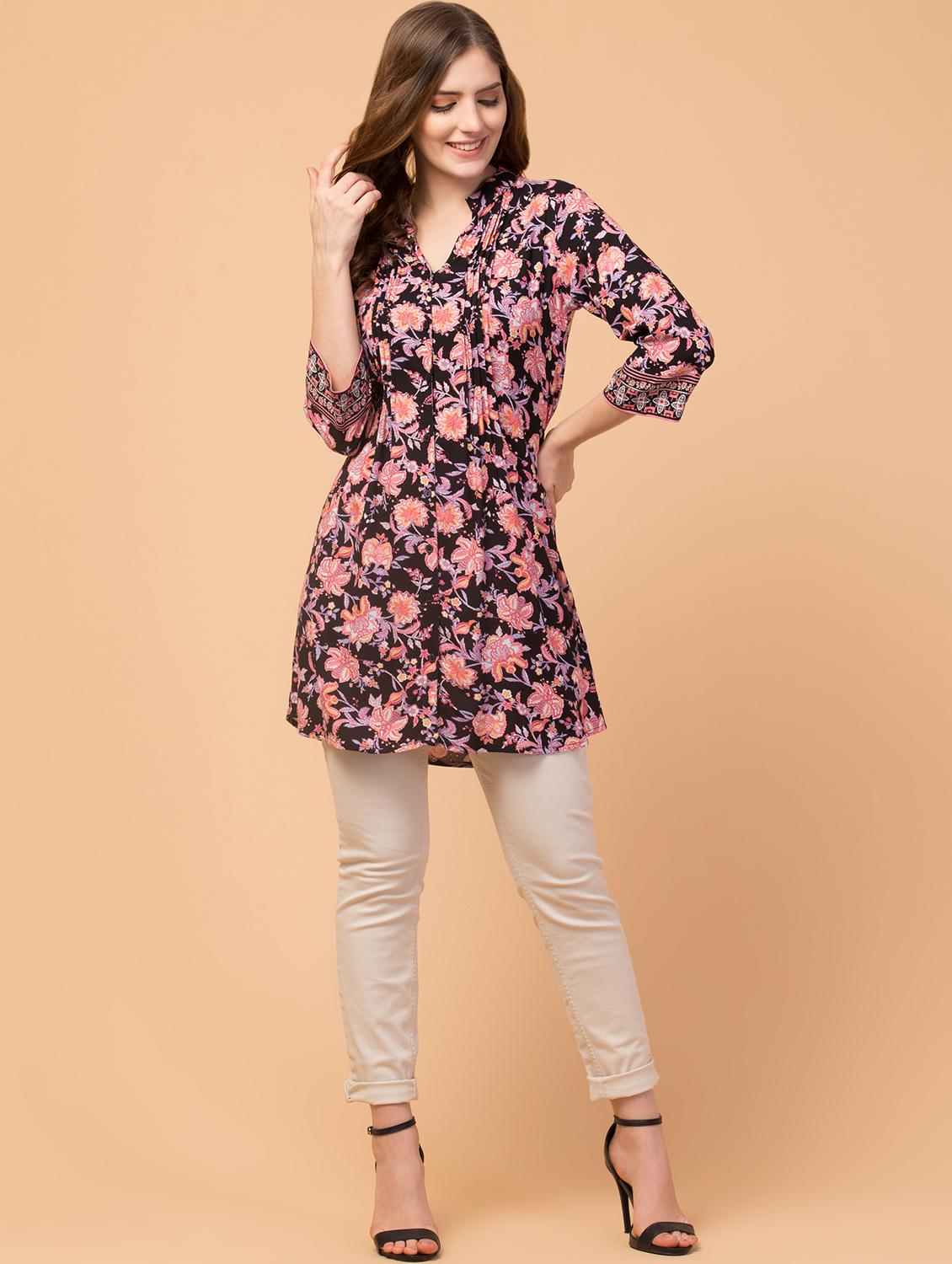 black tie back floral print tunic - 18419176 - Standard Image - 4