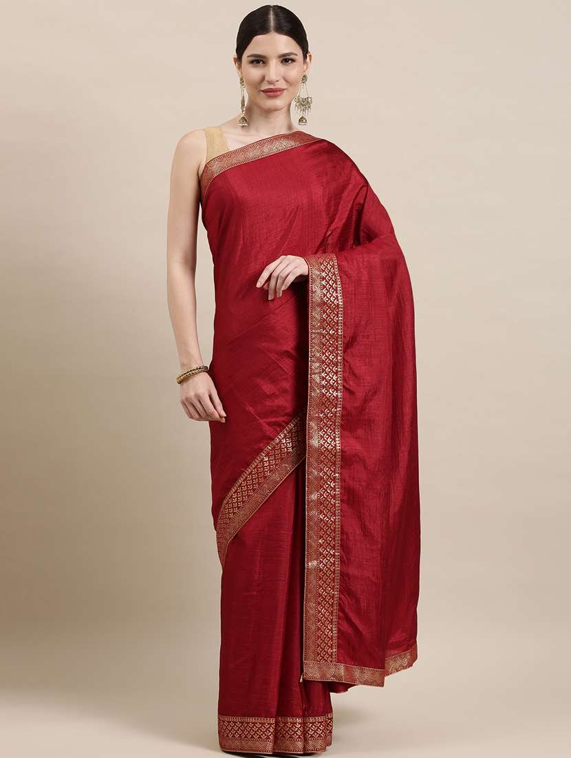 maroon raw silk bordered saree