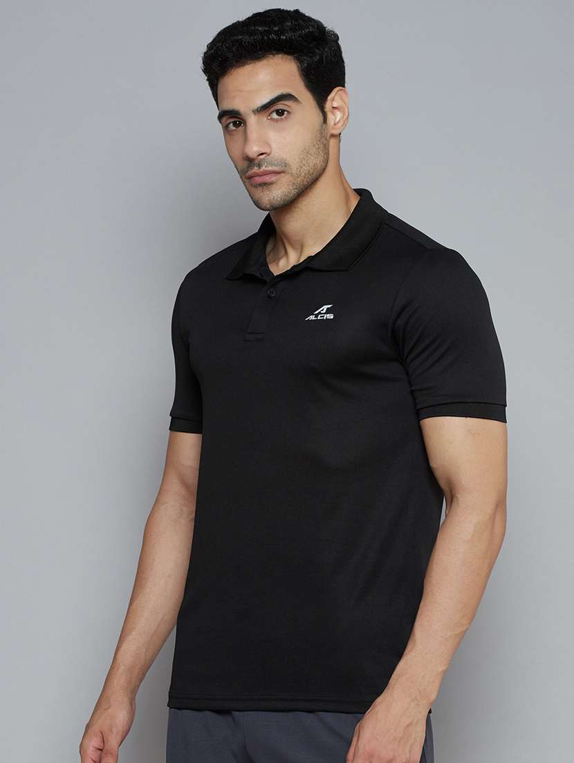 black solid polo t-shirt - 18420169 - Standard Image - 1