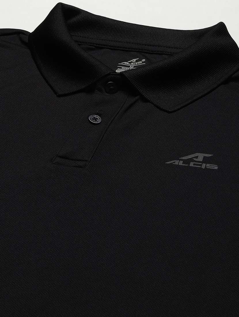 black solid polo t-shirt - 18420169 - Standard Image - 4