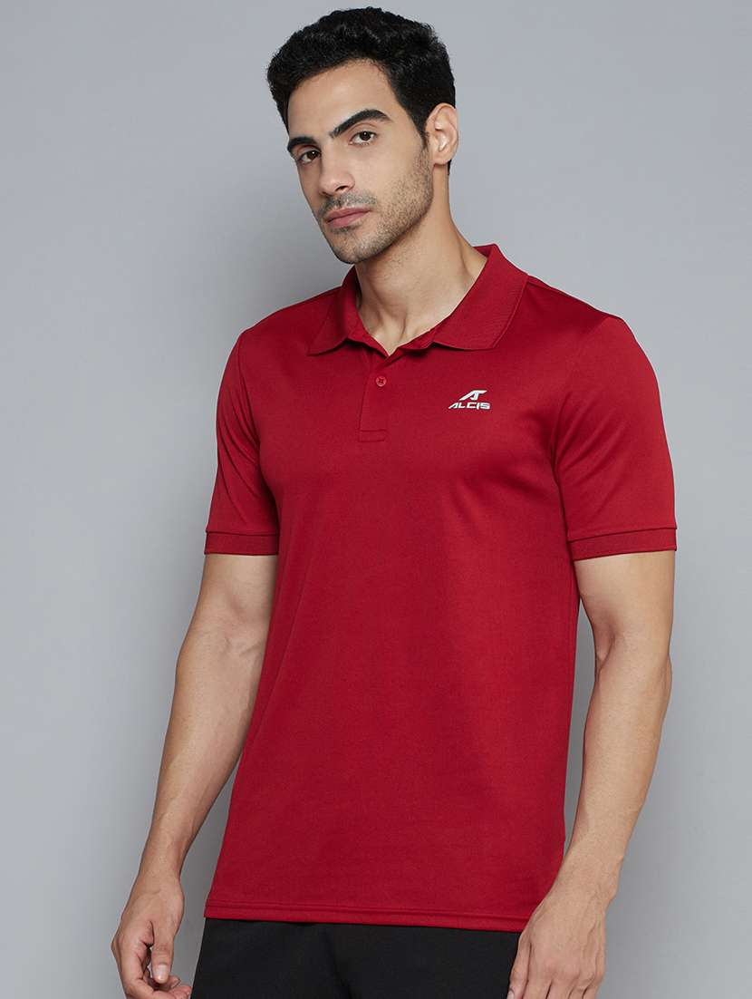 maroon solid polo t-shirt - 18420171 - Standard Image - 1