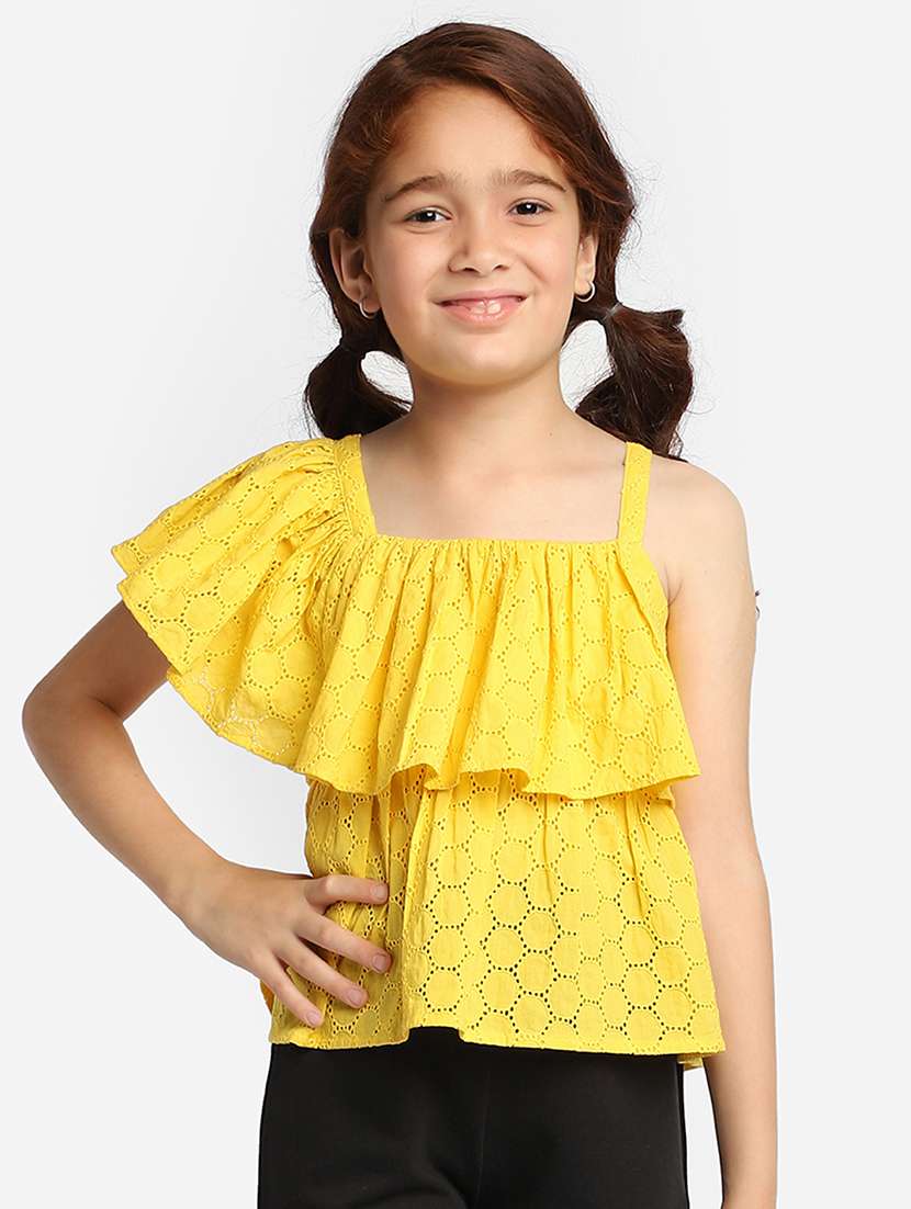 yellow solid ruffled top