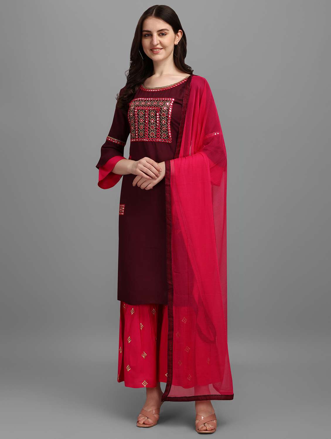 solid kurta sharara set with dupatta 